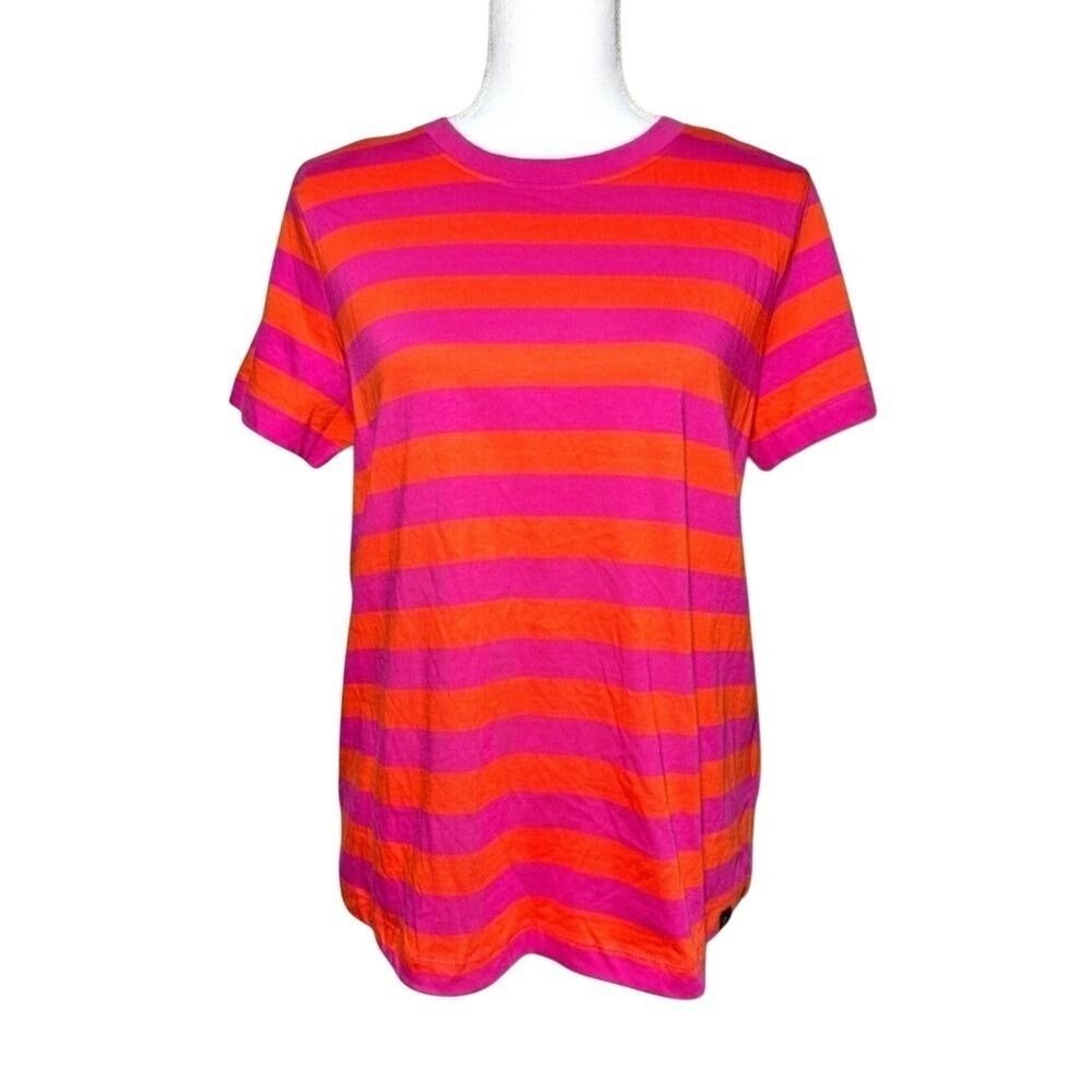 Piombo Pink Orange Striped Short Sleeve Cotton Tee Shirt Women Small NWT‎